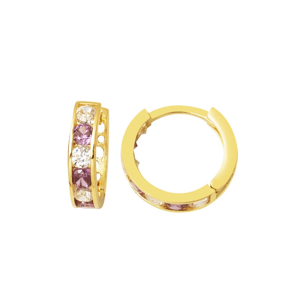 Violet avec Pierres 14 Carats Or Creole Enfant Boucle d'oreillesi