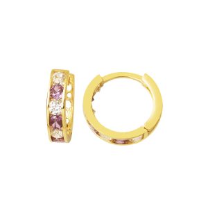 Violet avec Pierres 14 Carats Or Creole Enfant Boucle d'oreillesi