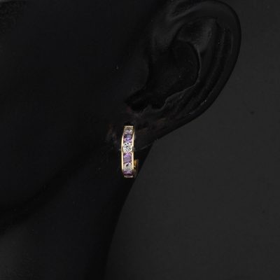 Mor Taşlı 14 Ayar Altın Halka Çocuk Küpesi - 14K - 1.4g - EZ Gold