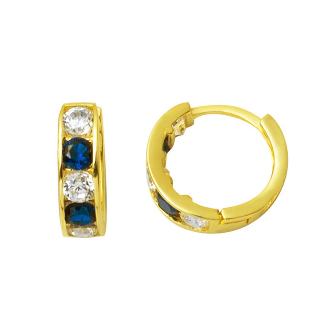 Lacivert with Stones Gold Hoop Bebek Earringsi
