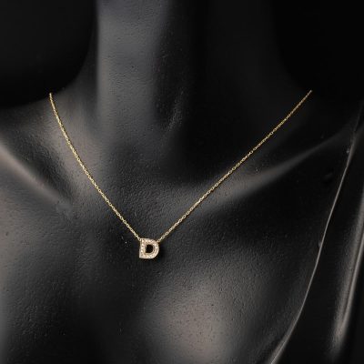 avec Pierres D Lettreli Minimal Or Lettre Collier - 14K - 1.31g - EZ Gold