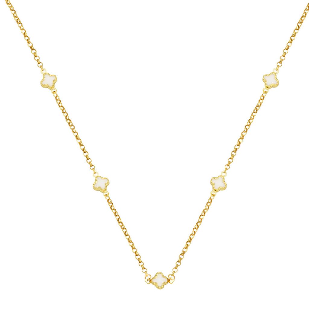 White with Clover 14 Karat Gold Chain Necklace