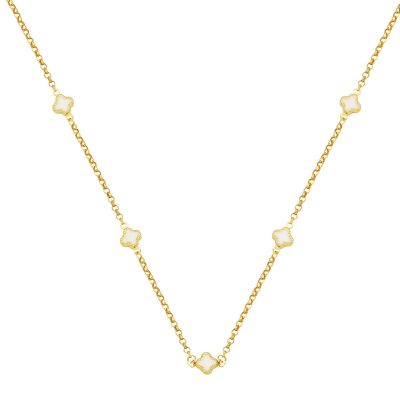 Beyaz avec Trèfle 14 Carats Or Zincirli Collier