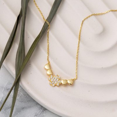 Minimal avec Trèfle Cœur Or Collier - 14K - 1.5g - EZ Gold