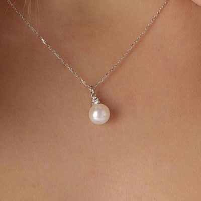 Piu Solitaire avec Perles Or Collier - 14K - 1.25g - EZ Gold
