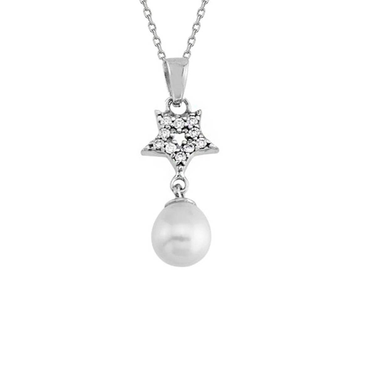 Star de Perles Blanc Or Collier