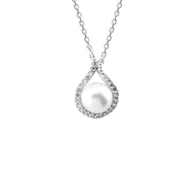 Goutte avec Perles Blanc Or Collier