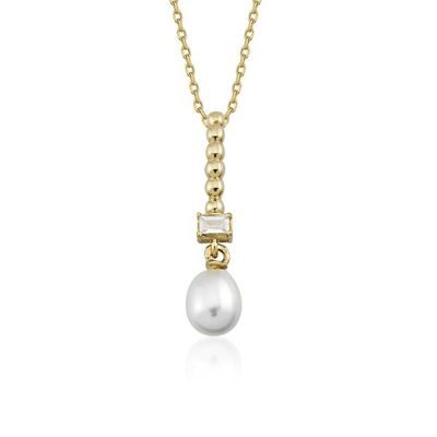 Tropez Baguette avec Pierres avec Perles Or Collier