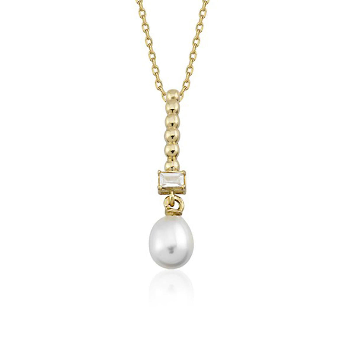 Tropez Baguette with Stones Pearl Gold Necklace
