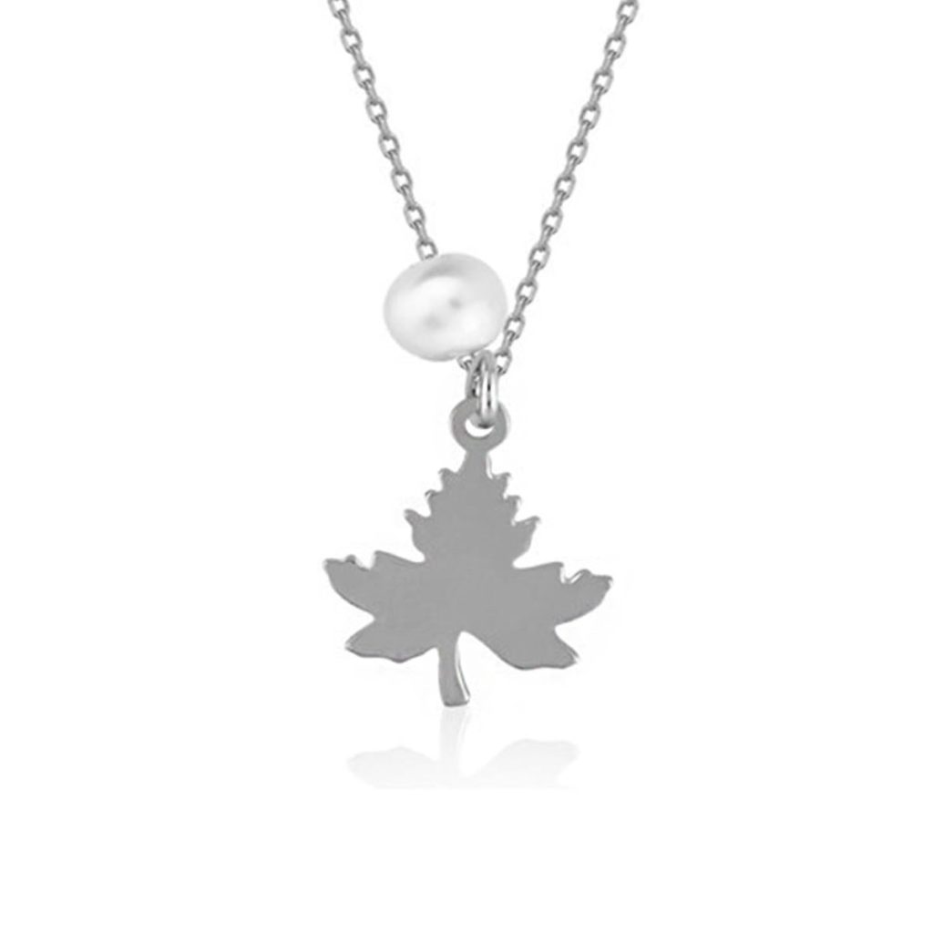 Çınar Yaprağı Pearl White Gold Necklace