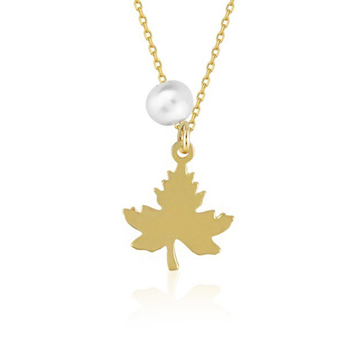 Çınar Yaprağı Pearl Gold Necklace