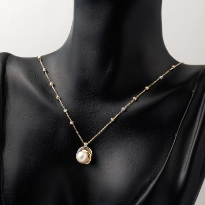 Top Top Altın Zincirli İncili Kolye - 14K - 3.8g - EZ Gold