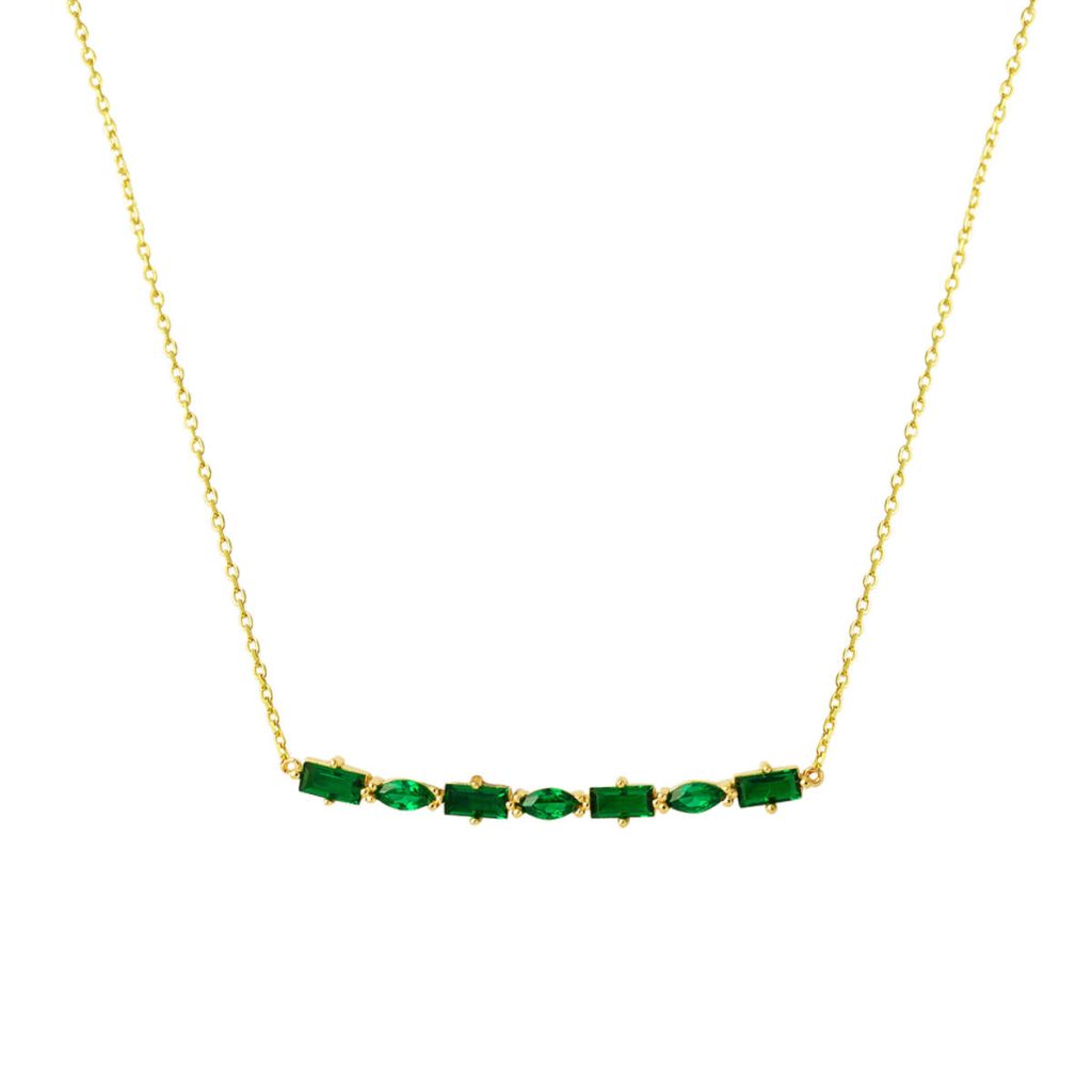 Vert Baguette avec Pierres Or Collier
