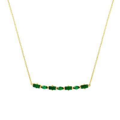 Vert Baguette avec Pierres Or Collier