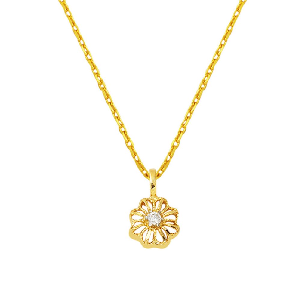 with Stones Flower 14 Karat Gold Necklace