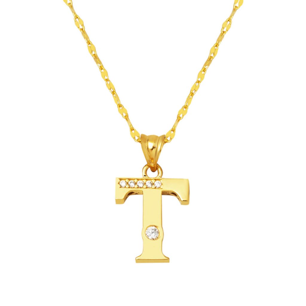 Lettera T Letteri 14 Karat Gold Necklace