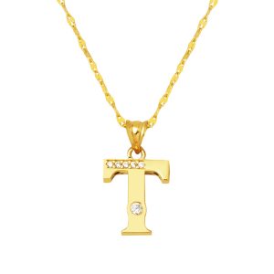 Lettera T Letteri 14 Karat Gold Necklace