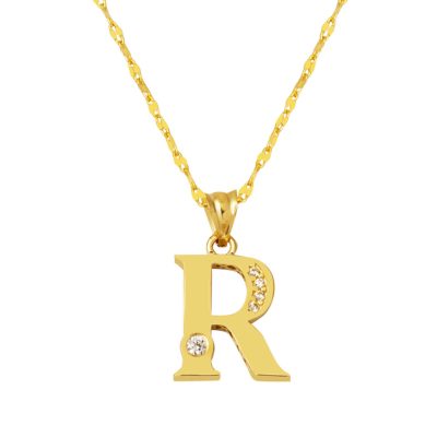 Lettera R Lettrei Or Collier 14 Carats