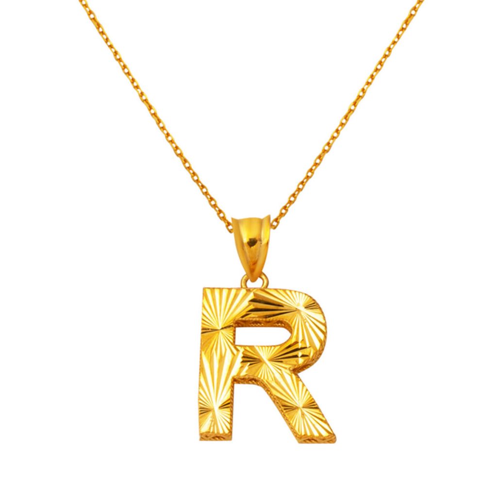 R Baş Letteri Üç Boyutlu 22 Karat Necklace