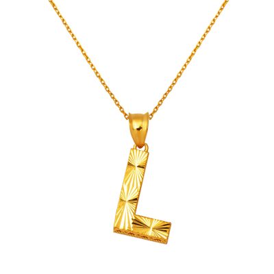 22K 3 Boyutlu L Letter Gold Necklace