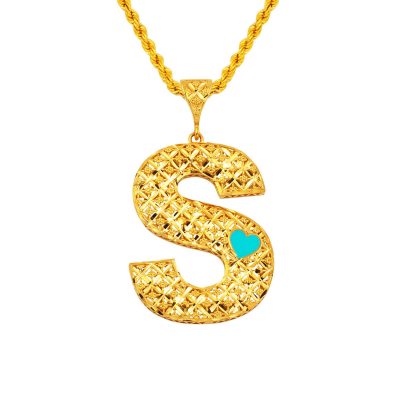 S Letteri Heart Enamel 22K Gold Necklace