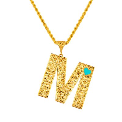 M Lettrei 22 Carats avec Cœur Or Collier
