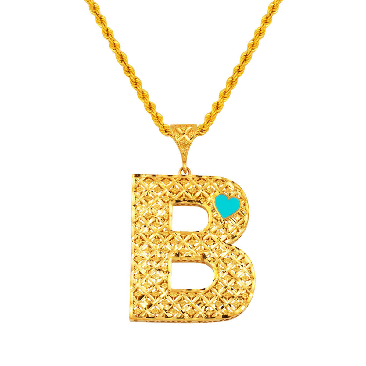 B Lettrei 22 Carats avec Cœur Or Collier