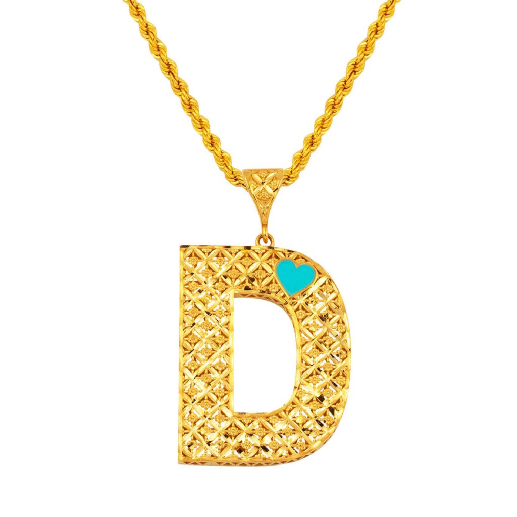 D Lettrei 22 Carats avec Cœur Or Collier