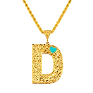 D Lettrei 22 Carats avec Cœur Or Collier