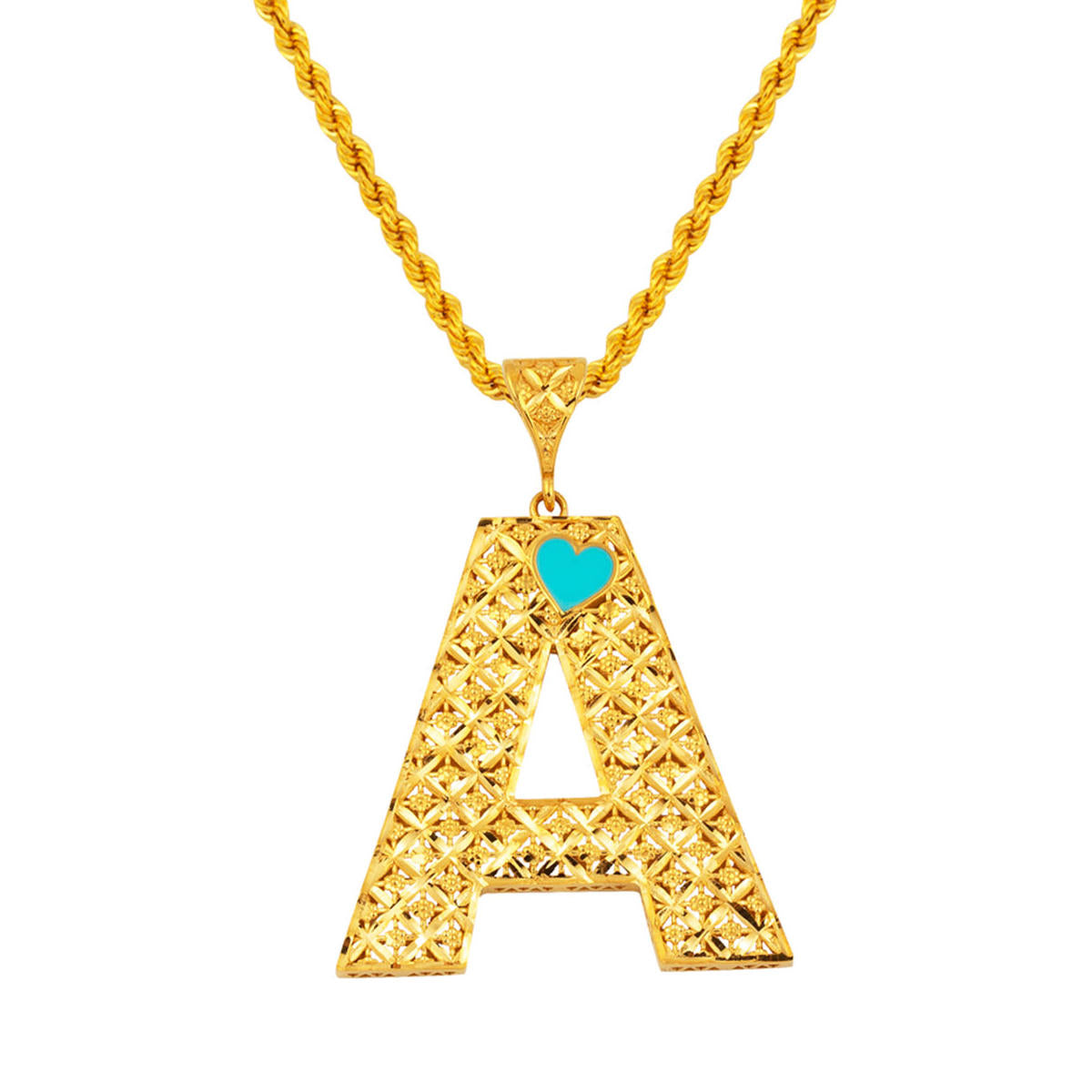 A Letteri with Heart 22 Karat Yellow Gold Necklace