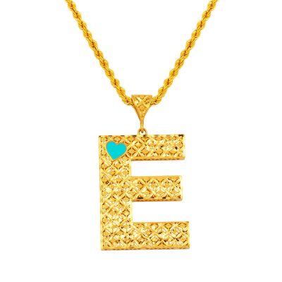E Lettrei 22 Carats avec Cœur Or Collier