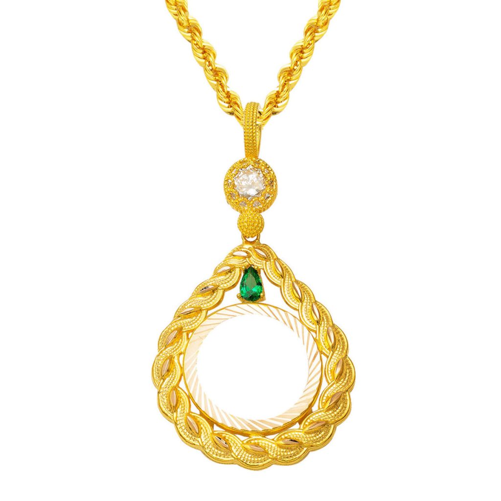 14 Karat Saç Wovensü Quarter Çerçeveli Necklace