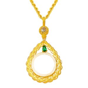 14 Carats Goutte avec Pierres Quart Çerçeveli Collier