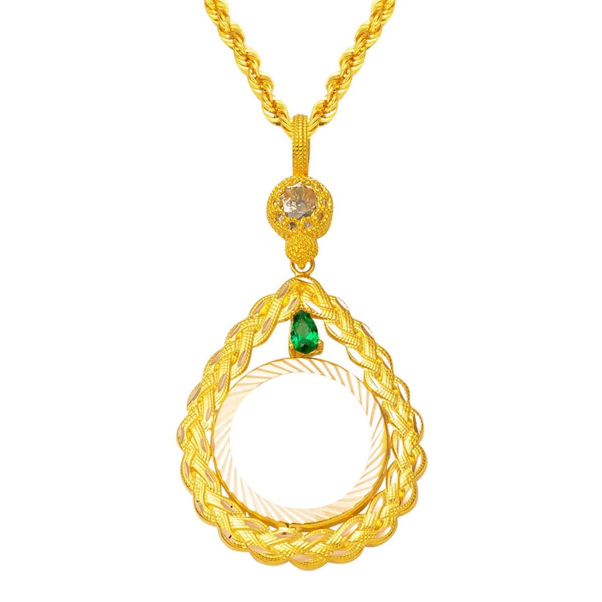 14 Karat Drop with Stones Quarter Çerçeveli Necklace