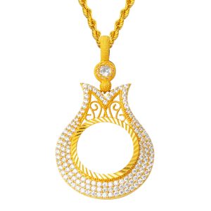 Laleli Quarter Gold Çerçevesi Necklace