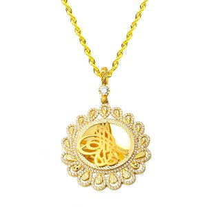 with Stones Droplar Tughra 22 Karat Gold Necklace