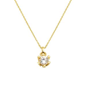 Altı Setting Model Solitaire Gold Necklace