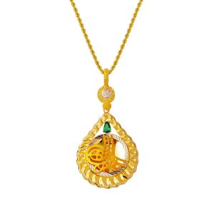 Drop Tughra Green with Stones Gold Necklace