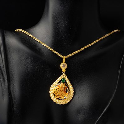 Drop Tuğra Green with Stones Gold Necklace - 14K - 8.61g - EZ Gold