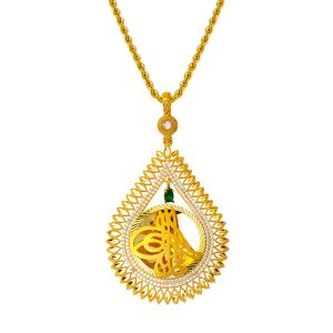 Leaflı Drop Tughra Gold Necklace