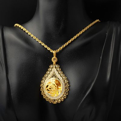 Goutte Çerçeve avec Monogramme Or Collier - 14K - 13.72g - EZ Gold
