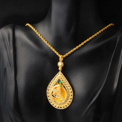 Leaf Drop Tuğra Gold Necklace - 14K - 13.43g - EZ Gold