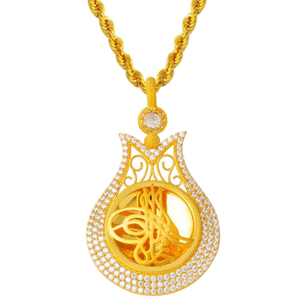 Lale Monogramme Ottoman avec Pierres 14 Carats Or Collier