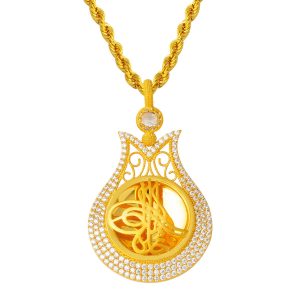 Laleli Tughra Quarter Çerçeveli Chain Gold Necklace