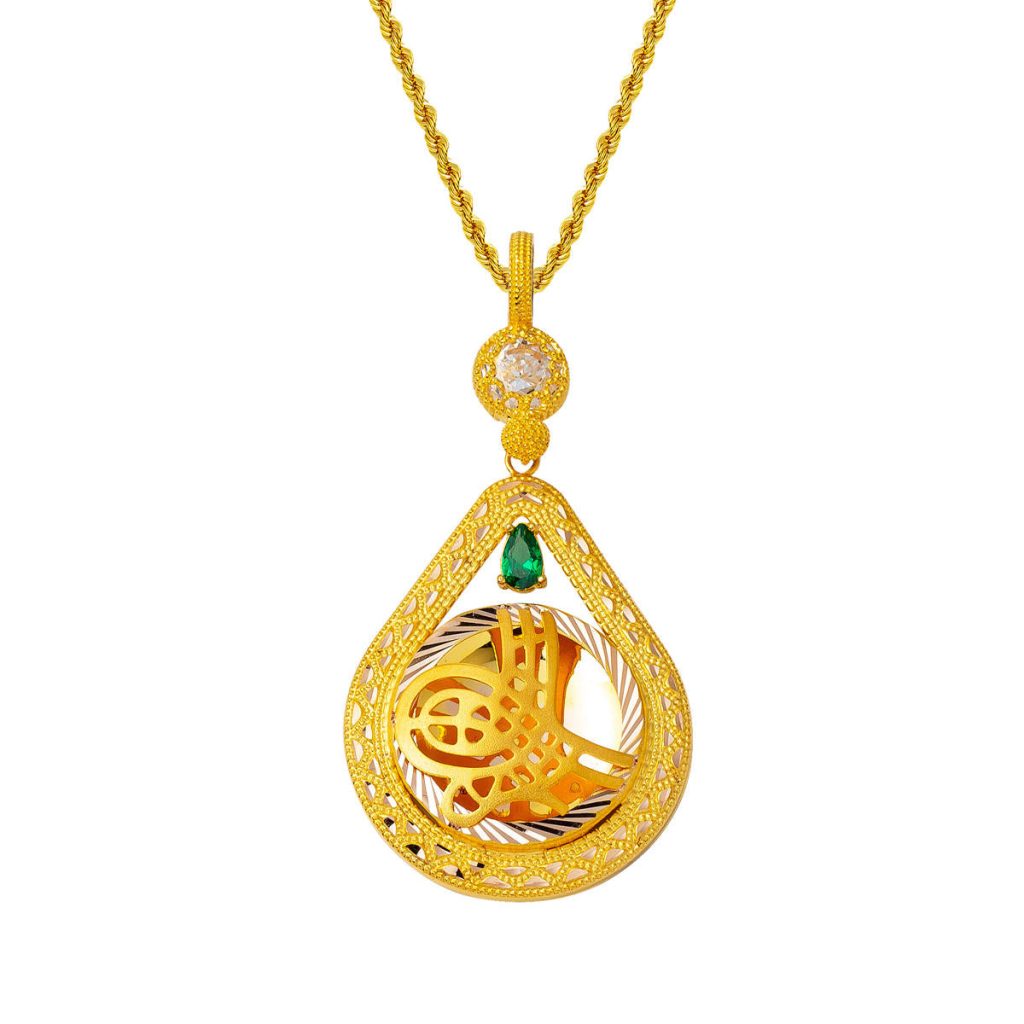 Vert avec Pierres Goutte Monogramme Ottoman Or Collier