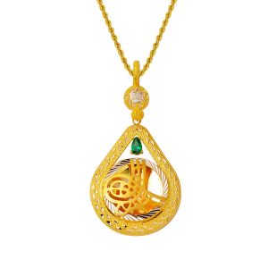 Vert avec Pierres Goutte Monogramme Ottoman Or Collier
