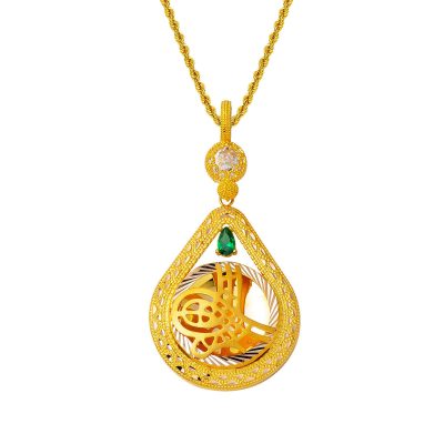 Vert avec Pierres Goutte Monogramme Ottoman Or Collier