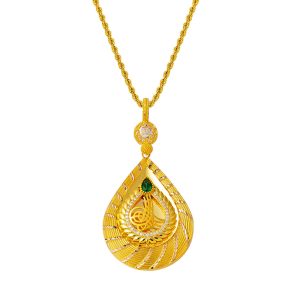 Drop Green with Stones Tughra Gold Necklace