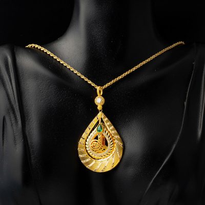 Goutte Vert avec Pierres avec Monogramme Or Collier - 14K - 9.39g - EZ Gold