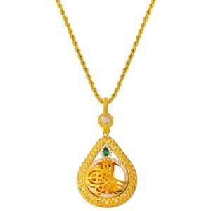Vert avec Pierres Goutte Monogramme Ottoman Or Collier